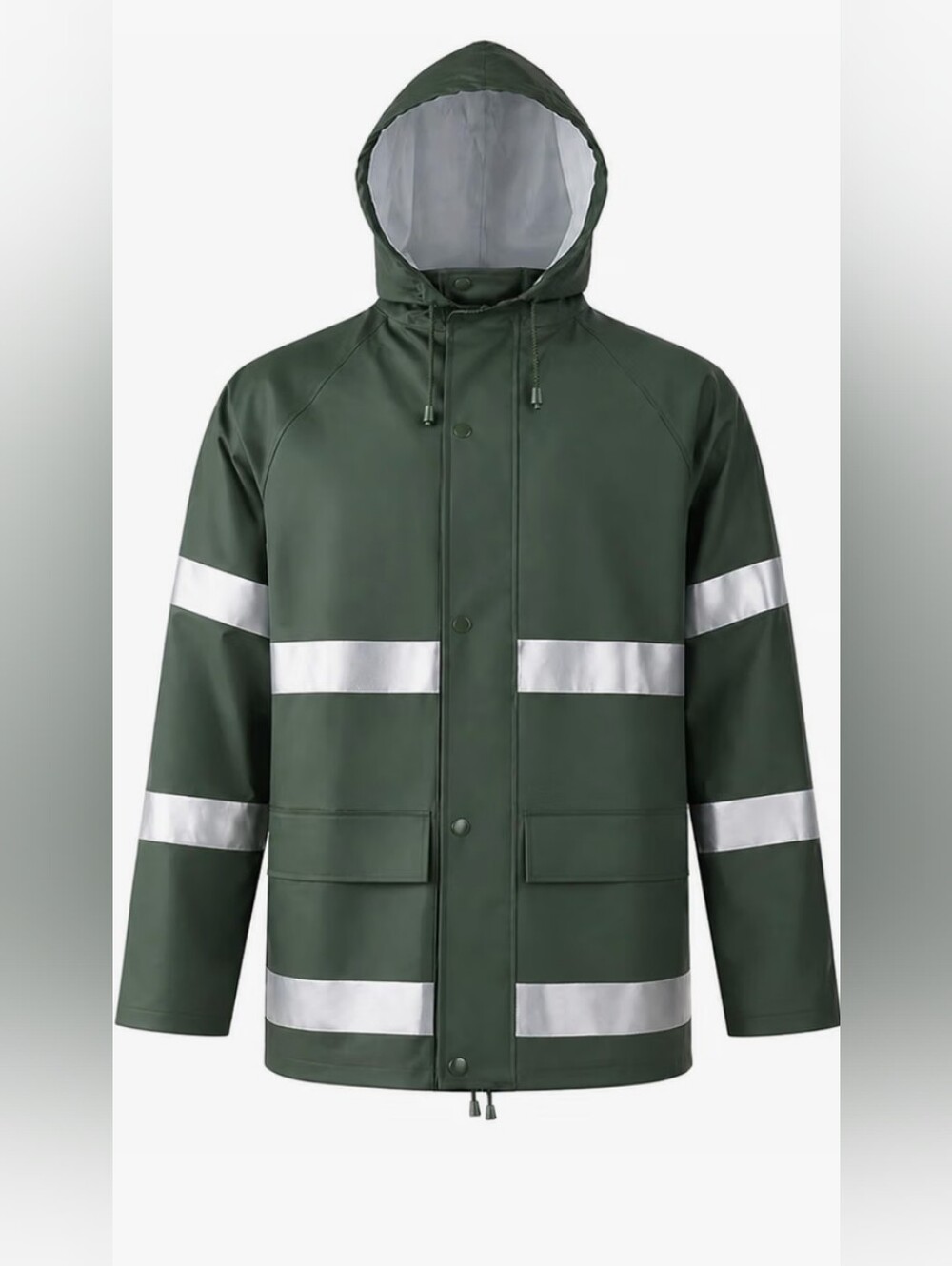 High-Visibility Forest Green Hooded Raincoat with Reflective StripesXL